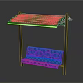 Durable Outdoor Blue Bench Featuring Green Canopy Metal Frame Grid Design