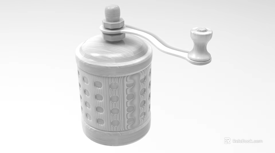 Classic Manual Kitchen Grinder Appliance With Perforated Design Handle And Top Knob 3d model 