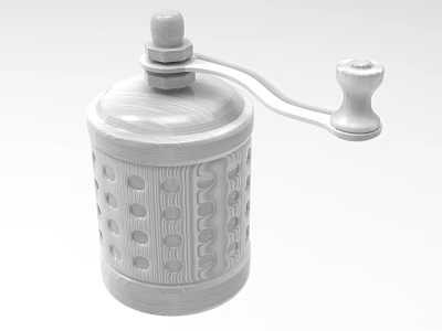 Classic Manual Kitchen Grinder Appliance With Perforated Design Handle And Top Knob 3d model