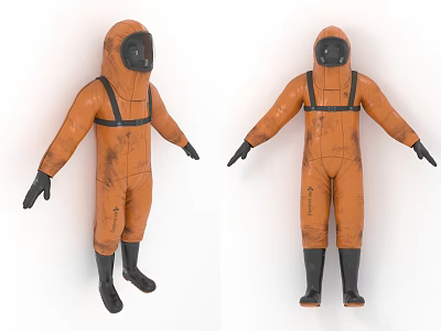 Orange Full Body Protective Suit With Black Straps And Stained Black Boots 3d model