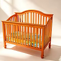 Wooden Baby Crib with Curved Headboard and Colorful Mattress in Bright Sunlit Room