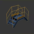 Blue and Orange Metal Industrial Platform with Stairs and Guardrails