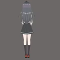 Anime Girl With Black Hair And Red Eyes Wearing School Uniform White Cardigan Red Bow