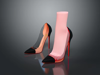 Fashionable Transparent High Heels With Red Heels Black Toe Cap And Pink Socks 3d model