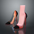 Fashionable Transparent High Heels With Red Heels Black Toe Cap And Pink Socks