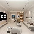 Modern Living Dining Room Interior Design With Sofa Chairs Coffee Table Bookshelf And Large Window