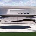 Modern Museum Building Design With Sleek Glass Facade Circular Plaza And Green Lawn