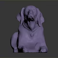 3D Dog Sculpture In Lying Position With Purple Metallic Finish On Dark Reflective Background
