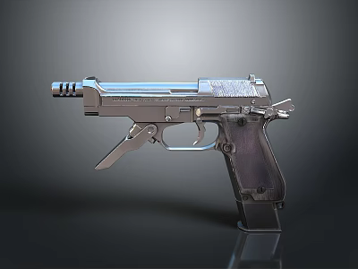 Modern Metallic Pistol Featuring Silver Barrel Dark Grip And Detailed Design 3d model