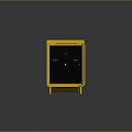 Yellow Modern Storage Cabinet With Open Door And Black Shelves