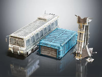 Heavy Duty Cargo Truck With Blue Container And Industrial Machinery Parts 3d model