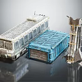 Heavy Duty Cargo Truck With Blue Container And Industrial Machinery Parts
