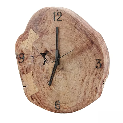 Natural Wooden Stump Slice Clock With Visible Growth Rings And Black Numerals 3d model