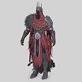 Hooded Blue Skinned Fantasy Character In Red Robe With Armor And Tassels Belt
