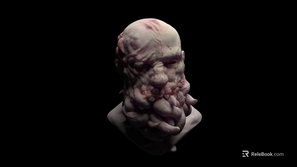 Game Movie Character Detailed Head Sculpture With Wrinkled Face And Curly Beard 3d model 