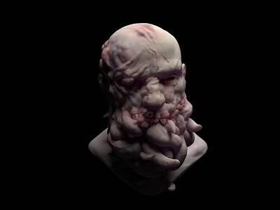 Game Movie Character Detailed Head Sculpture With Wrinkled Face And Curly Beard 3d model
