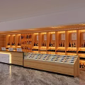 Liquor Store Interior With Wooden Shelves Alcohol Bottles Warm Lighting And Service Center