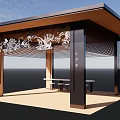 Modern Pergola Design With Wooden Roof Decorative Carvings And Table Chairs