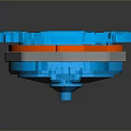 Blue Toy Train With Orange Components And Cartoon Design Reflective Bottom