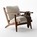 Modern Single Sofa with Wooden Frame Armrests Gray Beige Upholstery and Blanket