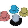 Colorful Ceramic Mugs With Spherical Coasters In White Beige Blue Pink Design