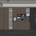 Modern Wooden Gray Wine Cabinet With Storage Shelves And Appliances In Kitchen