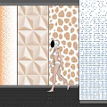 Decorative Wall Panels With Geometric Patterns Circular Holes And Dot Textures In Interior Space 3d model