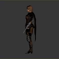 3D Fantasy Warrior Character With Wolf Companion Wearing Brown Black Armor Holding Dual Swords