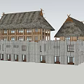 Traditional Rural Guesthouse Building With Thatched Roof And Wooden Windows
