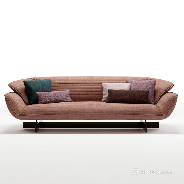 Modern Two Seater Sofa With Striped Fabric And Colorful Cushions On Metal Legs 3d model 