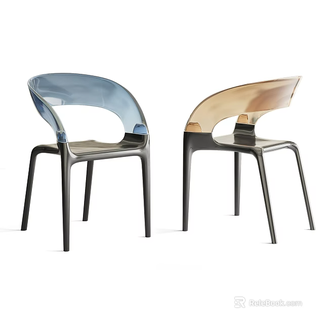 Modern Accent Chair Design With Tinted Transparent Backrest And Black Metal Legs 3d model 