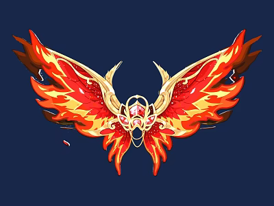 Red And Gold Winged Wall Decor With Flame Accents And Gem Center 3d model