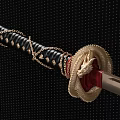 Traditional Sword With Black Scabbard Red White Cord Wrap Gold Handle And Silver Blade