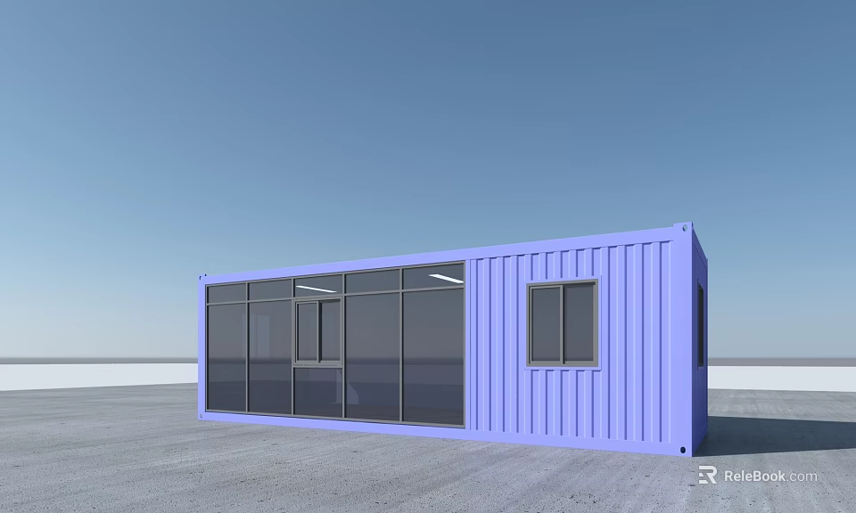 Modern Blue Container Building With Large Glass Windows And Contemporary Design 3d model 
