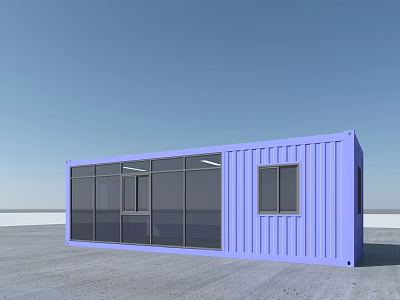 Modern Blue Container Building With Large Glass Windows And Contemporary Design 3d model