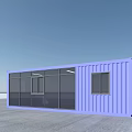 Modern Blue Container Building With Large Glass Windows And Contemporary Design