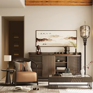New Chinese Zen Entrance Cabinet End View Cabinet Entrance Cabinet New Chinese Storage Cabinet Bucket Cabinet New Chinese Decorative Cabinet Side Cabinet Chinese Leisure Chair Taishi Chair New Chinese Floor Lamp 3d model