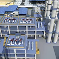 Industrial Factory Building Complex With Blue Roof Pipes Storage Tanks And Industrial Towers