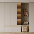Modern Luxury Entryway Interior With Side Cabinet Hanger Bench Storage And Lighting 3d model