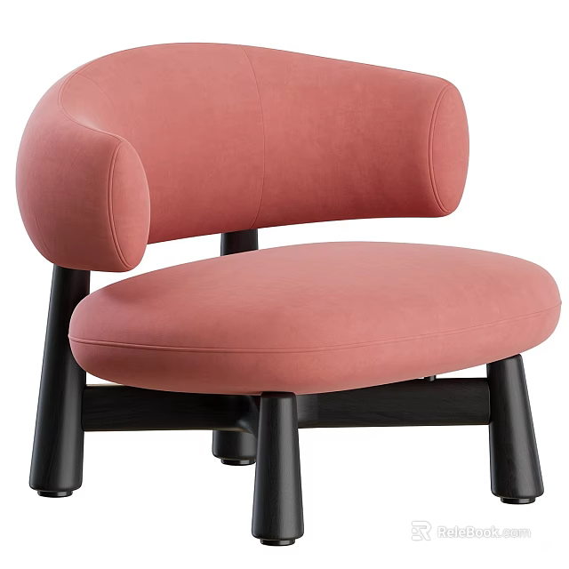 Modern Pink Single Sofa with Rounded Armrests and Black Wooden Legs 3d model 
