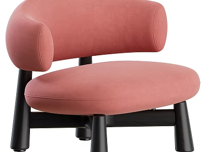 Modern Pink Single Sofa with Rounded Armrests and Black Wooden Legs 3d model
