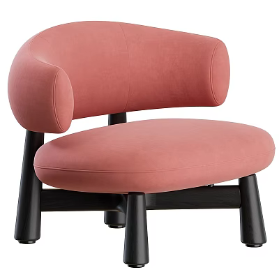 Modern Pink Single Sofa with Rounded Armrests and Black Wooden Legs 3d model