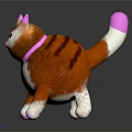 Orange And White Striped Plush Cat Toy With Pink Ears Tail Tip And Collar