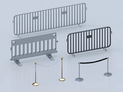 Metal Security Fencing With Different Designs Including Barrier Rails And Rope Stanchions 3d model