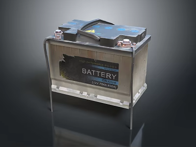 12V 65Ah Battery with Black Cover Metal Case and Terminals Specifications 3d model