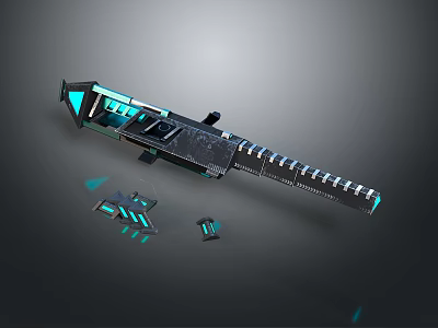Futuristic Tech Inspired Blade Featuring Blue Luminous Details And Detachable Components 3d model