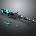 Futuristic Tech Inspired Blade Featuring Blue Luminous Details And Detachable Components