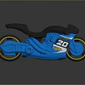 Blue Racing Motorcycle With Number 20 Black Seat And Yellow Rims