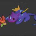 Purple Lizard Like Toy Creature with Small Campfire and Orange Flames