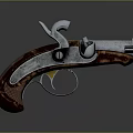 Vintage Revolver With Silver Metal Body And Brown Wooden Engraved Grip